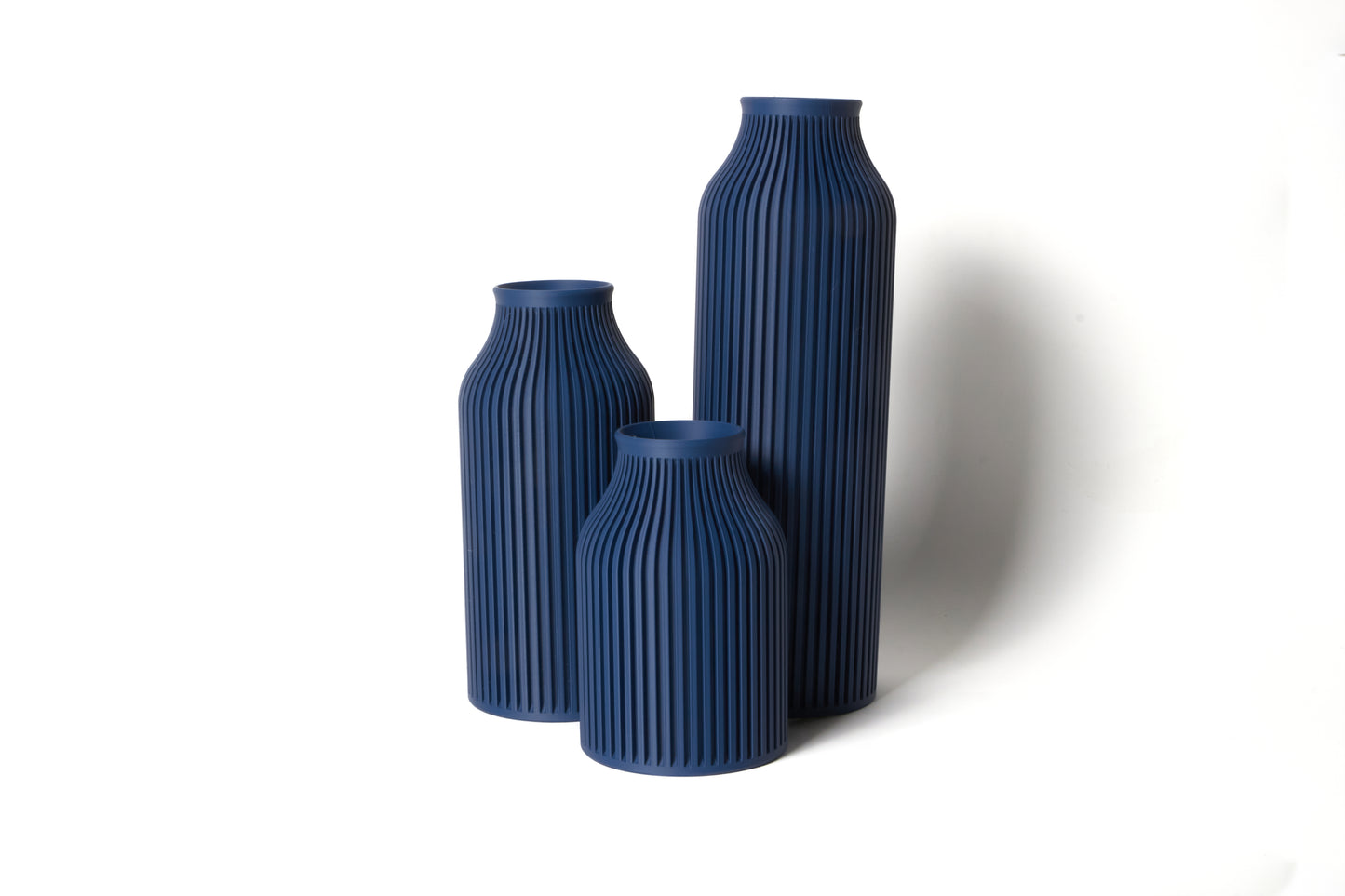 Stria Pampas Grass Vase Set - Deep Sea Blue